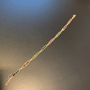 14k Emerald, Ruby, Sapphire Bracelet with Diamond Accents